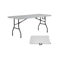 MIRAMAX-Mesa plegable portátil de plástico para interiores y exteriores,mesa plegable al aire libre, picnic, fiesta, campamento,mesa rectangular multiusos con asa,color blanco,180 x 69 x H 74 cm - details 0