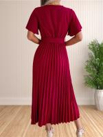 Vestido Maxi De Verano Para Mujer Con Volantes Y Cintura Ajustable Vestido De Fiesta V-Neck Traje De Baño A-Line Midi - details 5