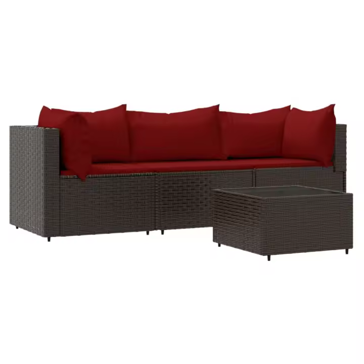vidaXL Set muebles de jardín 4 piezas y cojines ratán sintético marrón - 1
