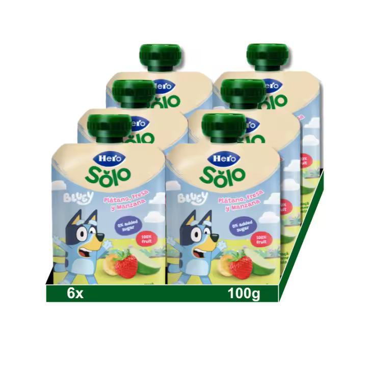 HERO Bolsitas Mi Fruta, plátano, fresa y manzana, 6x100g - 1