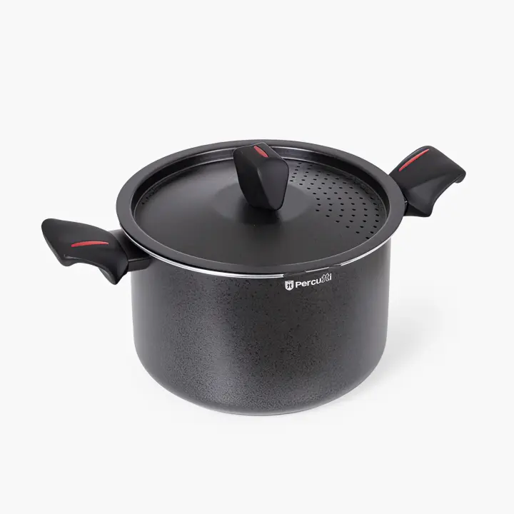 Percutti Black Edition - Olla para Pasta 5L, 28 cm, con Tapa de Vidrio y Escurrido Fácil, Apta para Inducción - 1