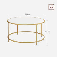 Mesa de centro moderna, diseño redondo elegante con tapa blanca y estructura dorada, ideal para salón, diámetro 84 cm - details 7