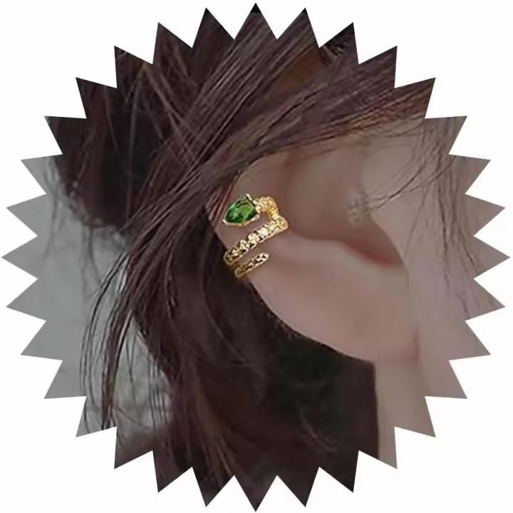 Vintage Cristal Serpiente Cuff Pendientes Oro Serpiente Cuff Wrap Pendientes - 1