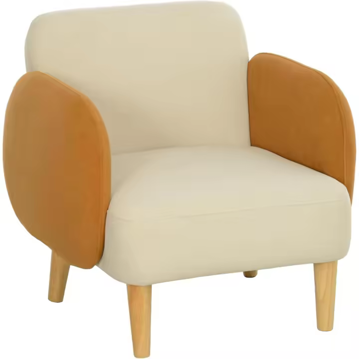 Sillón de Salón Nórdico Butaca para Dormitorio con Reposabrazos y Patas de Madera Sofá Individual Carga 120 kg para Oficina Sala de Estar Beige y Ocre - 1