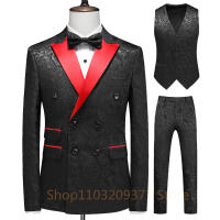 Traje Floral Para Hombre En Color Negro Y Rojo Estilo Casual Slim Fit Con Chaleco Y Pantalón Tuxedo De Boda 3 Piezas 2024 - details 1