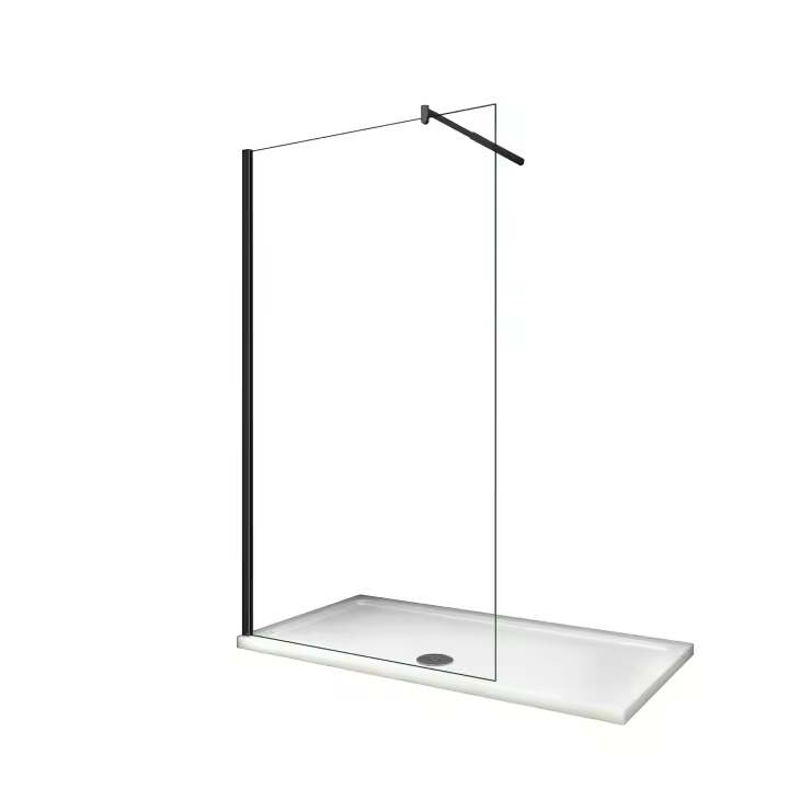 Walkin,Panel de ducha,Vidrio Antical 8mm,Barra ajustable 70-120cm,Perfil Negro Mate,(48-50)x200cm - 1