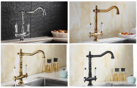 Grifo De Cocina Con Doble Manija Montado En Plataforma Cobre Antiguo Negro Bronce ELK9088 Mezclador De Agua Caliente Y Fría Para Fregadero Instalación En Un Solo Agujero - details 1