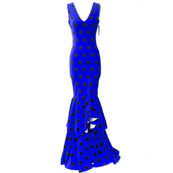 Vestido de Flamenca Licra Negro Lunares Blancos XS - 1