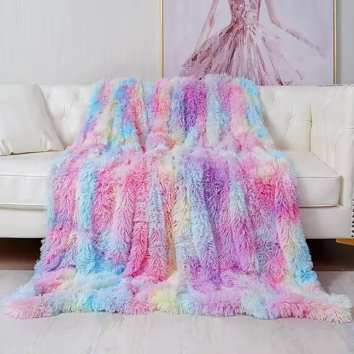 Blanket, Super Soft Warm Rainbow Fleece Blanket, Double Sided PV and Flannel Fur Blanket, Canape Blanket for Sofa, Bedspread, 160x200cm - 1