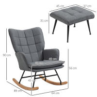HOMCOM Silla Mecedora con Reposapiés, Sillón de Relax, con Cojín Acolchado, Respaldo Alto, Reposabrazos y Patas de Madera, Carga 130 kg, para Salón, Dormitorio, Gris - details 2