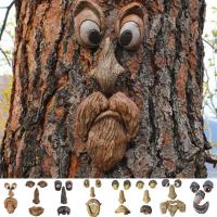 Decoración De Jardín Arte De Escultura De Rostro De Árbol En Resina Caricatura De Anciano Con Caras Y Piernas Para Exterior - details 17