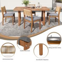 Juego de Mesa de Comedor de Exterior de 5 Piezas para 4, Respaldo de Silla de Ratán PE, Tabla de Mesa y Sillas de Madera de Acacia, Patio de Jardín - details 6