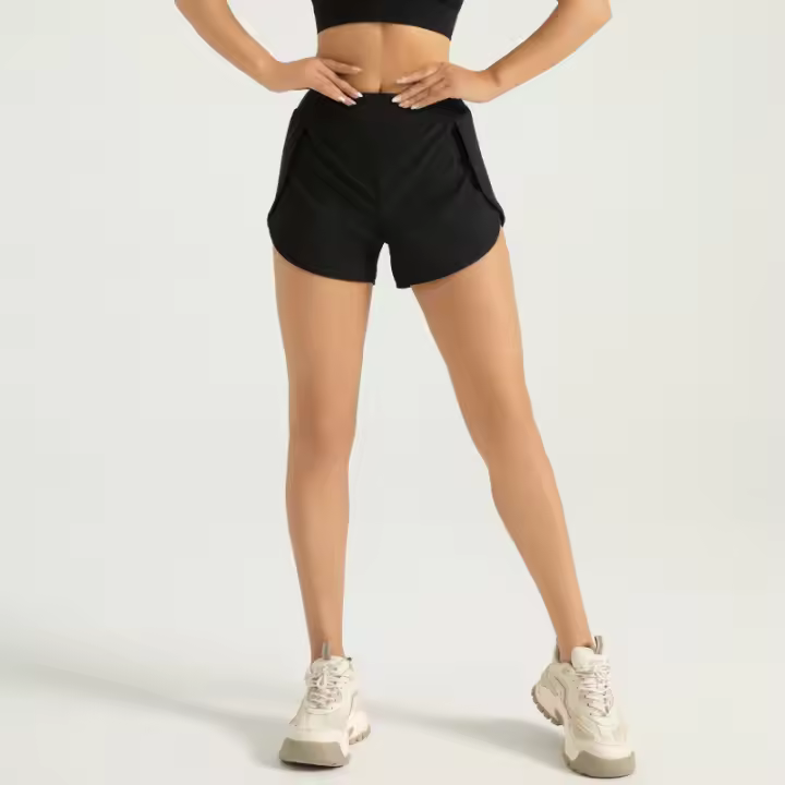 Los bolsillos laterales anti-exposición de los pantalones cortos de los deportes de las mujeres sueltan los pantalones cortos finos corrientes de la yoga de la aptitud - 1