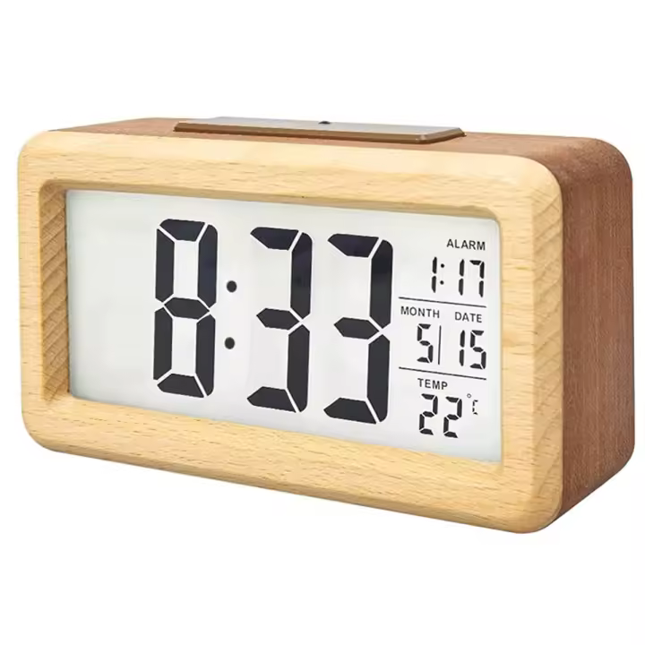 Alarma de madera con calendario y indicador de temperatura Reloj Digital de madera maciza para decoración de escritorio Idea de regalo - 1