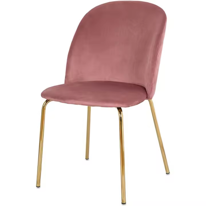 Silla de Comedor Terciopelo Rosa con Rombos Dorados y Pie de Lujo - 1