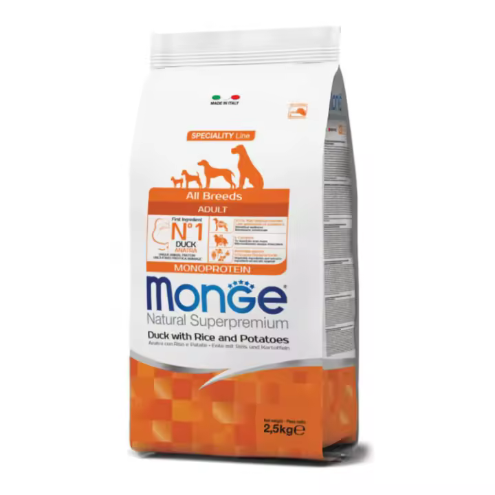 MONGE PERRO ADULTO PATO Y ARROZ PARARAS 12KG - 1