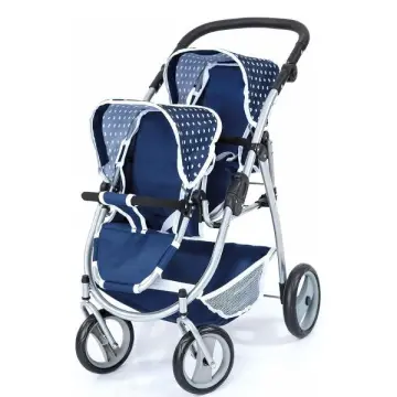 Bayer Design Carrito Doble Para Muñecas – Cochecito De Gemelos Rosa Y Morado Con Capota Y Cesto, Para Muñecos De Hasta 46 Cm
