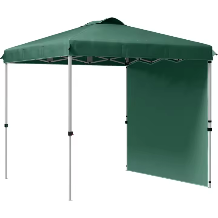 Carpa Plegable 2,5x2,5 m Cenador de Jardín con 1 Pared Lateral Altura Ajustable en 3 Niveles Anti-UV Impermeable y Bolsa de Arena Gazebo para Exterior Camping Fiestas Verde - 1