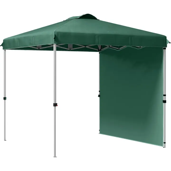 Carpa Plegable 2,5x2,5 m Cenador de Jardín con 1 Pared Lateral Altura Ajustable en 3 Niveles Anti-UV Impermeable y Bolsa de Arena Gazebo para Exterior Camping Fiestas Verde - 1