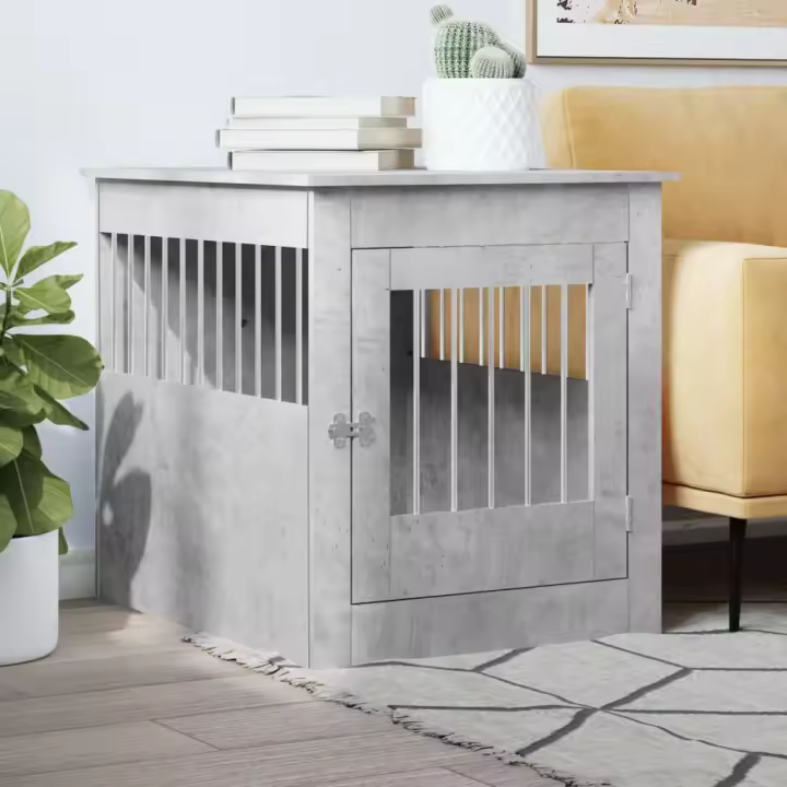 vidaXL Jaula para perros madera ingeniería gris hormigón 64,5x80x71 cm - 1
