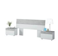 TEKKAN Cabezal para Cama 135/150 cm + 2 Mesitas de Noche con Cajón, Estructura de Tablero Melaminizado, Patas ABS Ocultas, Herraje Metálico para Fijación y Guías Correderas Extraíbles, Acabado en Blanco Artik y Cemento - details 1