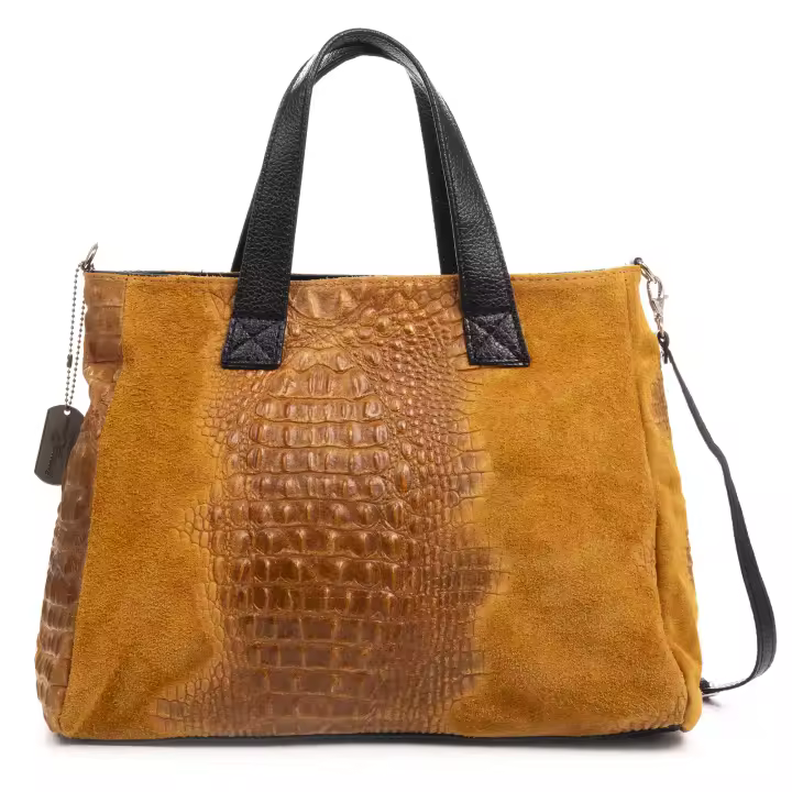 FIRENZE ARTEGIANI Arsiè bolso tote mujer. Piel auténtica Gamuza grabada motivo cocodrilo. Fabricado en Italia 36x14x28 Cm. - 1