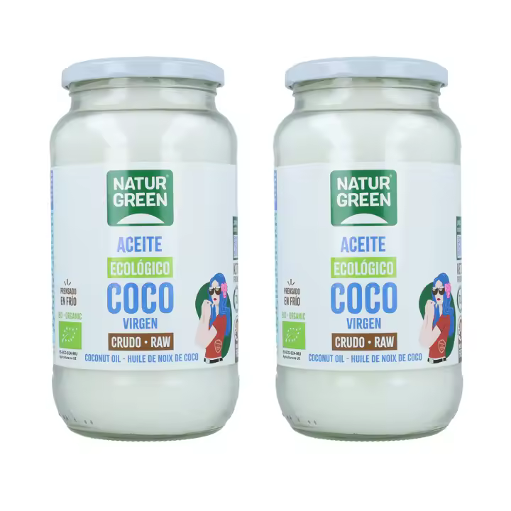 Pack 2 x Aceite de coco Virgen Crudo Bio, NaturGreen, 800 g - 1