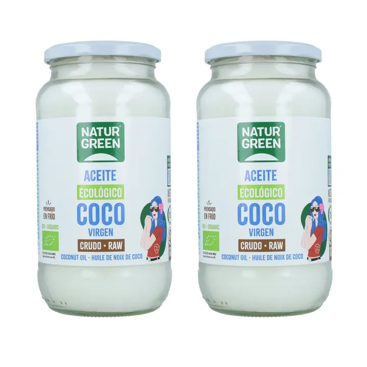 Pack 2 x Aceite de coco Virgen Crudo Bio, NaturGreen, 800 g - 1
