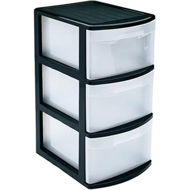 Cajonera de Almacenamiento "Tamesis" con 3 cajones, Torre de almacenamiento multiusos para oficina, hogar, escuela, etc. 58,5 x 28,5 x 39 cm. Color Negro. - 1