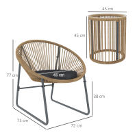 Outsunny Conjunto de Jardín Exterior de 3 Piezas Juego de 2 Sillas y Mesa de Ratán con Cojines Acolchados y Encimera de Vidrio Templado para Balcón Terraza Natural - details 2