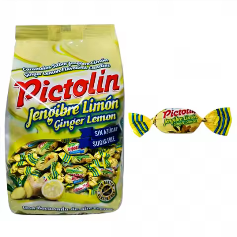 CARAMELOS PICTOLIN JENGIBRE LIMON 1 Kg.  -   SIN AZUCAR - BALSAMICOS - ENVUELTOS INDIVIDUALMENTE - 340 UD. POR BOLSA APROX. - 1