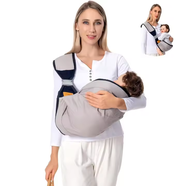Portabebés, portabebés para recién nacidos hasta niños pequeños (7-45 libras), portabebés con hebilla de seguridad, correa de hombro ajustable para un hombro, talla única, gris - 1