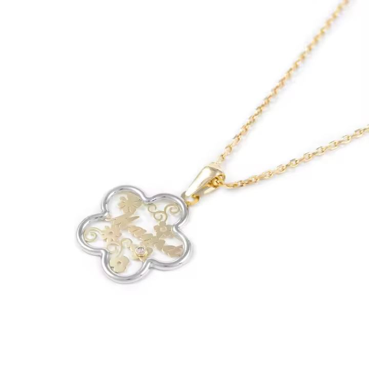 Colgante Oro Bicolor 18K Flores Mama Circonita Mate y Brillo - Mondepetit - 1