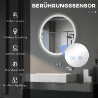 Kleankin Espejo de baño con iluminación, Espejo de comparación, Ø 70 cm, con 3 colores de Luz, IP44, interruptor táctil, antivaho para Baños modernos. - details 3