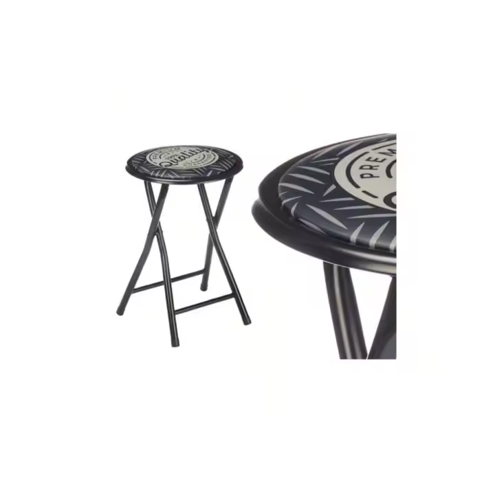 STARLEY-Pack 2 Taburetes Plegable Diseño Estampado  Asiento Acolchado  30x30x45 cm PVC + Metal  Redondo Estructura Metálica  para Cocina Terraza o Jardín - 1