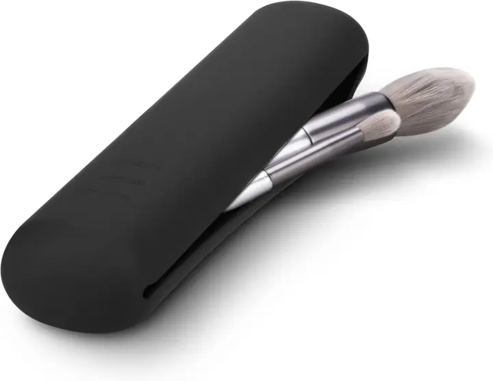 Portabrochas de maquillaje de viaje, de silicona, moderno y portátil, organizador de herramientas de maquillaje suave y elegante para viajes, color negro. - 1