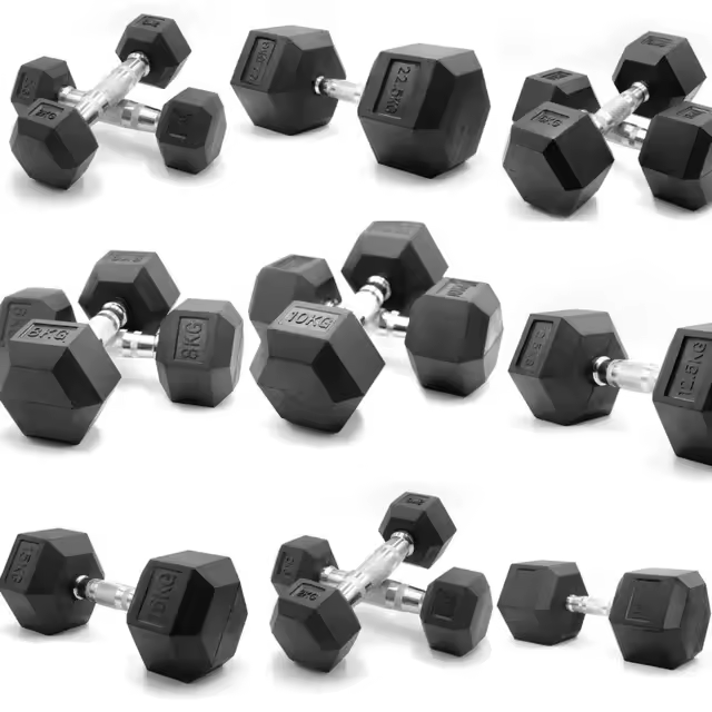 Mancuernas Hexagonales de 2 a 30 kg · Cromadas y Revestidas en Caucho · Pack o Unidad · Ideales para Casa o Gimnasio · Ergonómicas y Polivalentes - 1