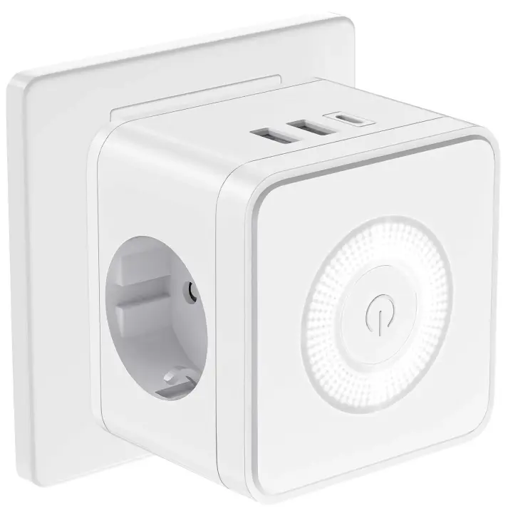 Enchufe eléctrico con 2 USB y luz nocturna 3680W enchufes 250V Cubo de pared con 2 salientes adaptador de enchufe múltiple - 1