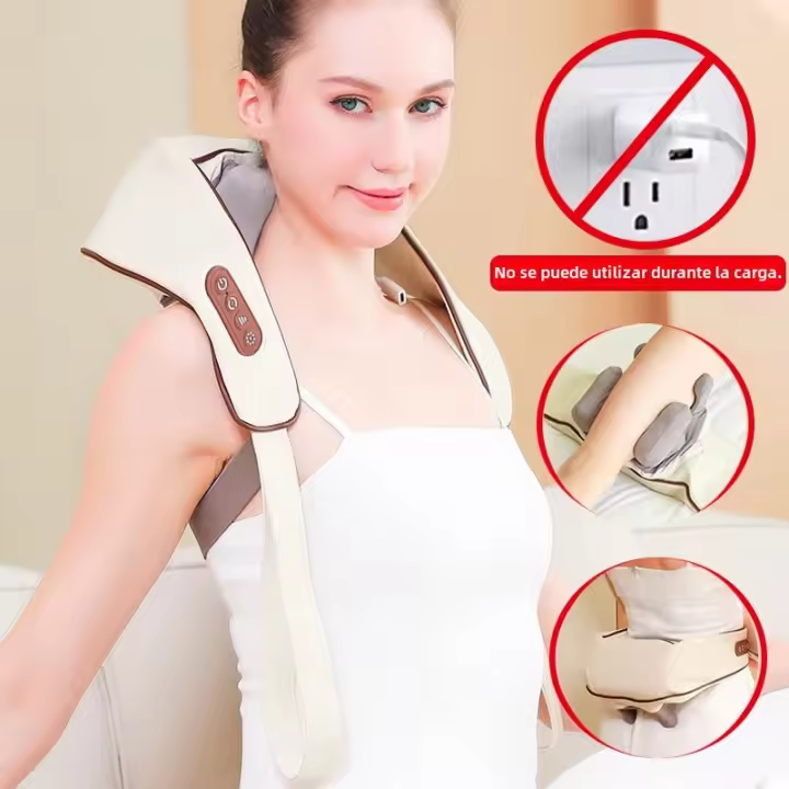 Chalé De Masaje Cuello Y Hombros Con Calentamiento Y Cabeza De Masaje 6D Relajación Muscular Ajustable Masajeador Portátil Para El Cuerpo - 1