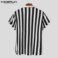 Blusa De Botones Para Hombre INCERUN Estilo Casual Verano Camisas De Punto Con Cuello Erguido Manga Corta Estampado Rayado Tallas Hasta 5XL - details 17