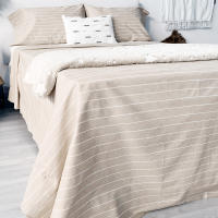 Juego de Sábanas 100% Algodón Alo Home -144 Hilos, Estilo Lino Rayas Beige, Cama 150 cm - details 1