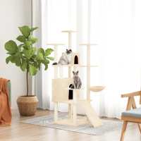 vidaXL Rascador para gatos con postes de sisal 154 cm torre para gatos Color Crema,  Gris claro,  Gris oscuro y mas - details 0