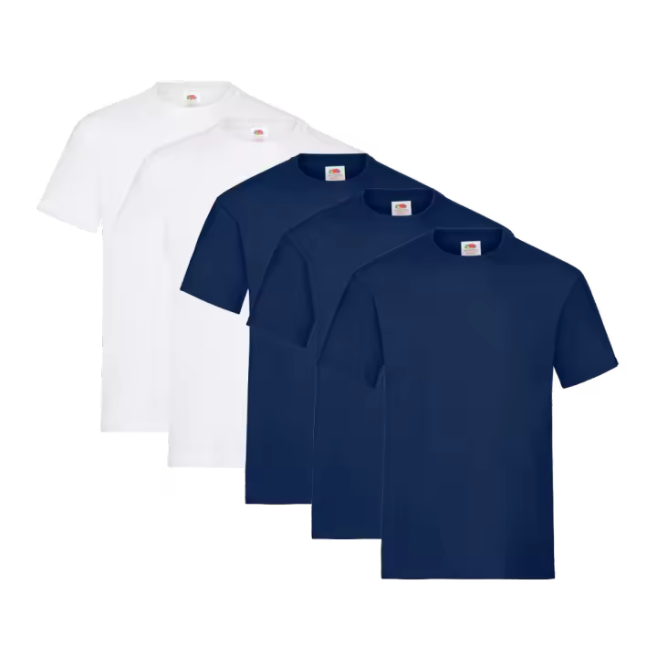 Fruit of the Loom Heavy Cotton - Camiseta Manga Corta para Hombre (Pack de 5 unidades) - 3 Azul Marino / 2 Blanco - 1