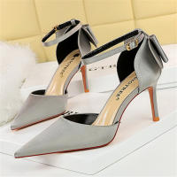 Sandalias Elegantes De Satén Para Mujer Verano Con Nudo De Mariposa Bajo Tacón 8cm 10cm Bota Larga De Boda Rojo Tinto Zapatos Bigtree - details 19