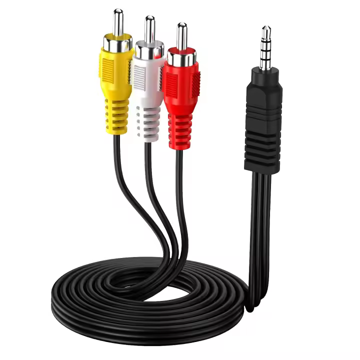 TEMCO Cable Videocamara Mini Jack 3.5mm a 3 RCA AV, 1.5m, Cable de Video con Conector macho 3.5mm RCA y Audio Video, Cable Aux Auxiliar 4 polos a RCA 3 Colores, amarillo, blanco y rojo, Clavija Bañado en Oro, Cable AVM Convertidor DV 150cm - 1