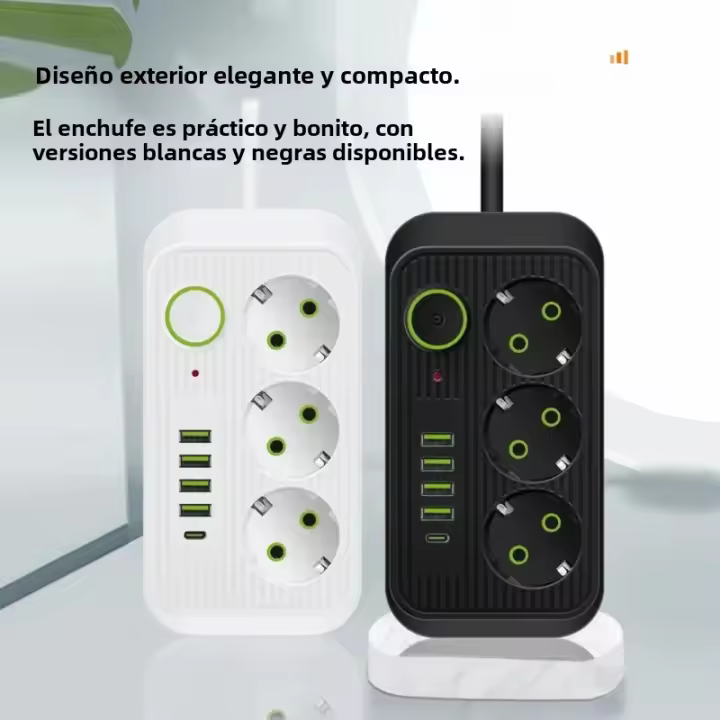 Cable de extensión de 5 m, enchufe Europeo de 2 M, Toma de Corriente CA de 2 M, multitoma, 3 Puertos USB type C de Carga, adaptador de filtro de Energía - 1