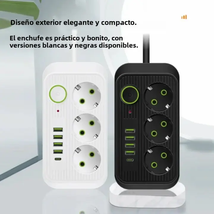 Cable de extensión de 5 m, enchufe Europeo de 2 M, Toma de Corriente CA de 2 M, multitoma, 3 Puertos USB type C de Carga, adaptador de filtro de Energía - 1