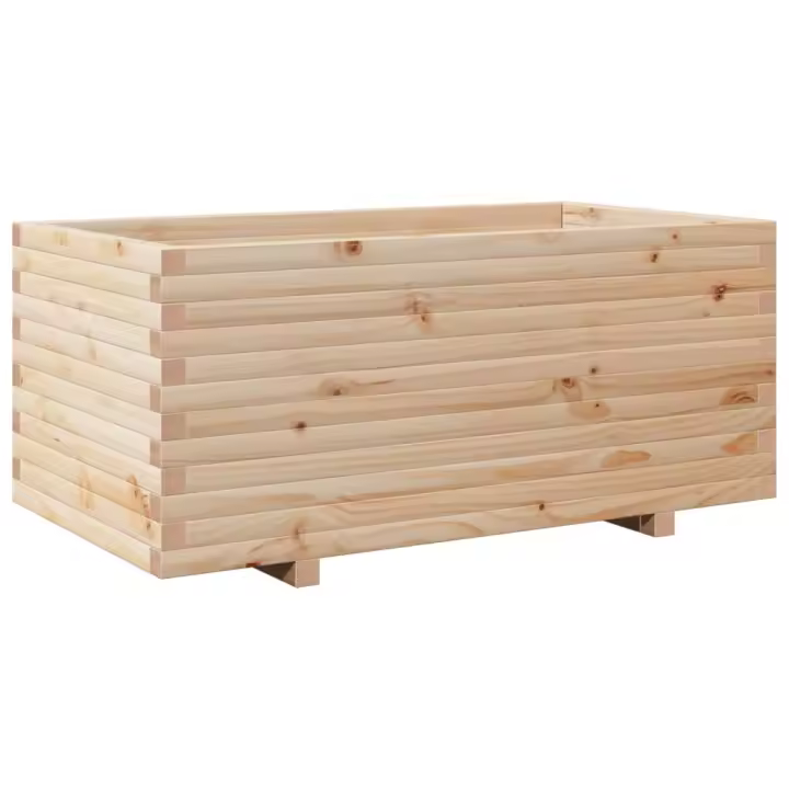 vidaXL Jardinera madera maciza de pino 110x60x49,5 cm Color Pino natural,  Blanco,  Marrón cera y mas - 1