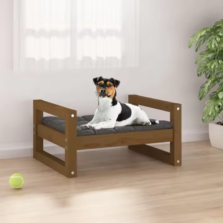 Cama para Perros Madera Maciza Pino marron Miel 55,5x45,5x28 cm - 1