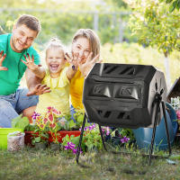 Outsunny Compostador de Tambor Giratorio con Capacidad 160 litros de Doble Cámara y Ventilación Marco de Acero para Residuos Orgánicos de Jardín 71x64x96cm - details 7